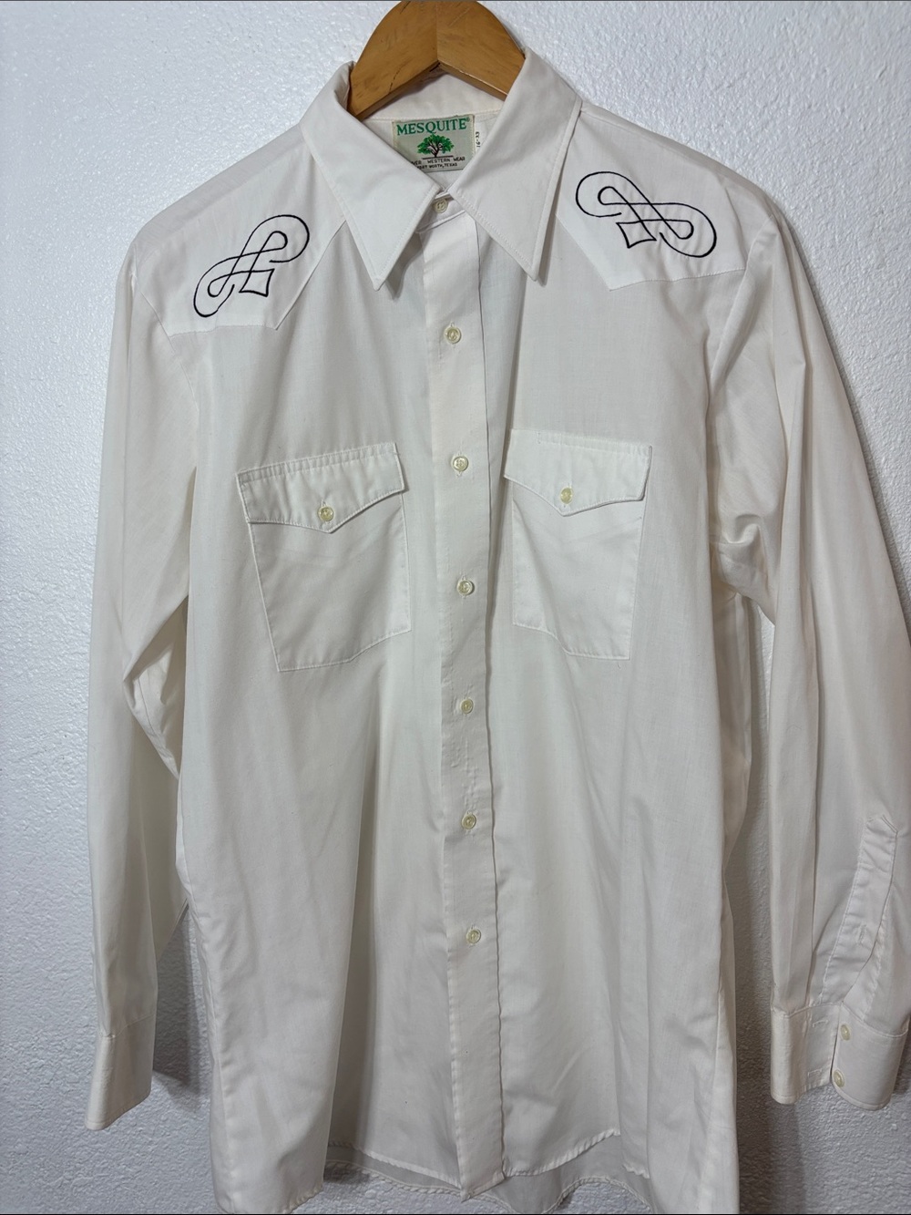 Vintage 70's Mesquite by Niver Western Wear Shirt White Embroidered SZ Large